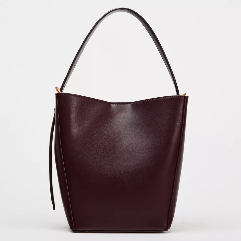 Burgundy Leather Medium Bucket Bag
